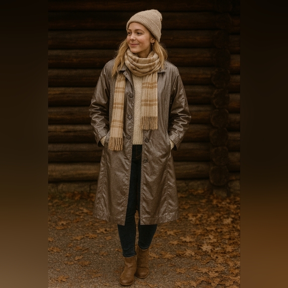 liz thomas Jackets & Blazers - Vintage Rubberized Taupe Trench Coat 9/10